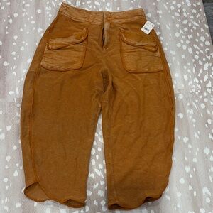 Rust Orange crop Cargo ankle slit Pants